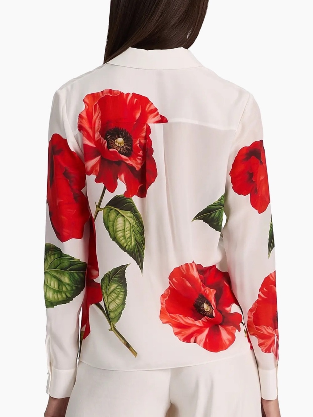 Alice and Olivia Willa Floral Silk Shirt Summer Poppy - Picture 2 of 10